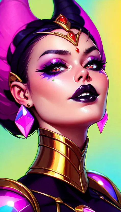 Seductive creature. Dark Faerie. Dark Makeup, Dark Lipstick. Colorful skin. unhealthy appearance. dnd character.  dnd. Holographic Armor, Faerie Armor, 