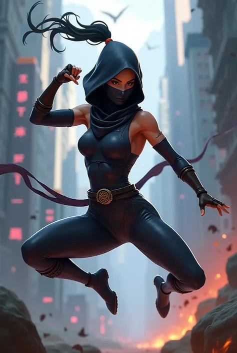 3D character for the video game ,  style League of Legends or Fornite for a full-body third-person action game, ninja woman