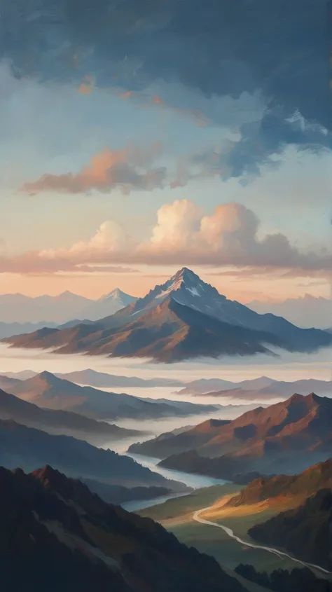  A mountain with a simplified horizon,  representing riddles that need to be  "scaled ".
 Soft shades like gray ,  dark blue or black .