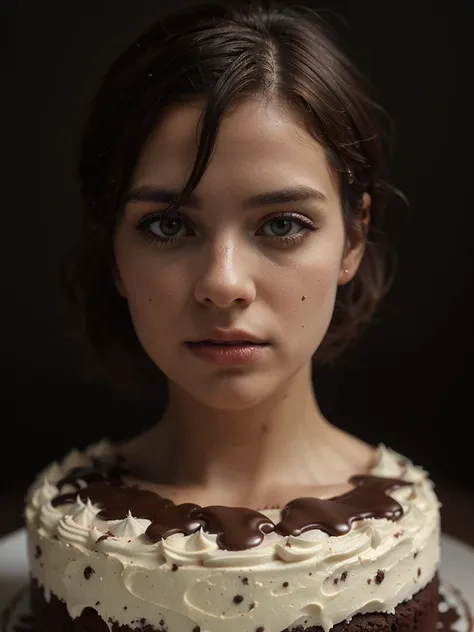 cinematic film still chocolate, chocolate cake, dark background, quality photo, moist texture, frosting, studio photo, slice . shallow depth of field, vignette, highly detailed, high budget, bokeh, cinemascope, moody, epic, gorgeous, film grain, grainy