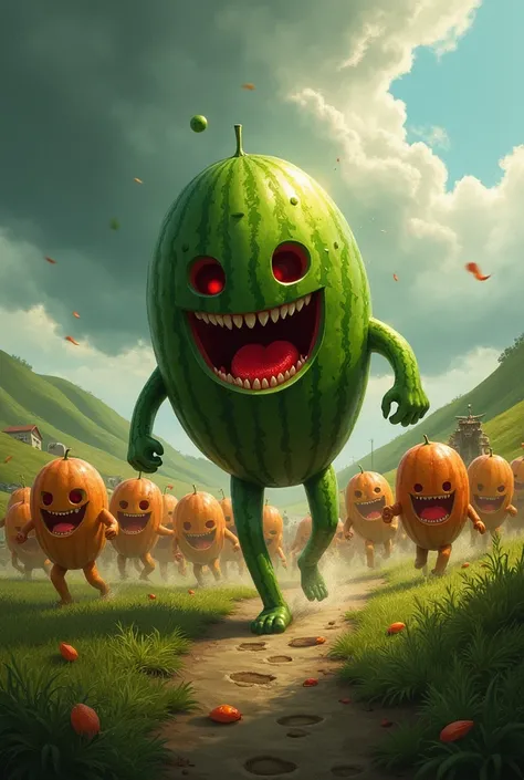 watermelon attacks an army of melons 