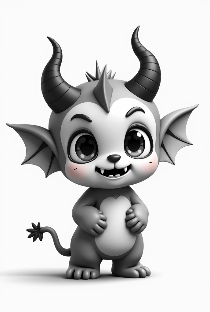 chibi demon cartoon character, monochrome、Grayscale、Thick Line