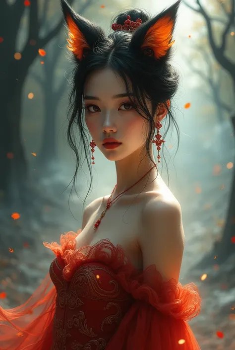 Beautiful Woman Wearing Chinese Fox Demon Dress 
