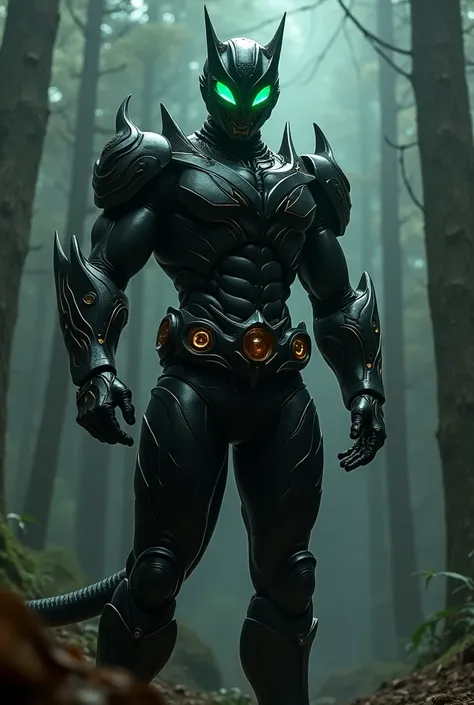 Black Camen Rider Jaguar Theme with Glowing Green Eyes