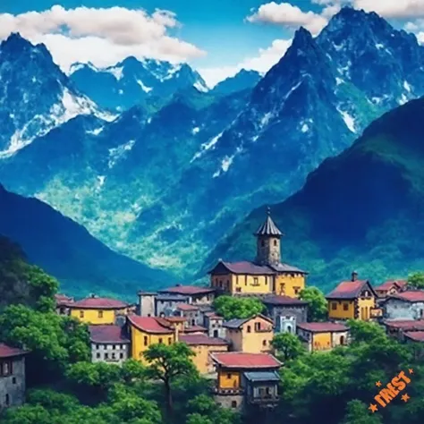 best quality, masterpiece, Andean village, small town, from the entrance, beautiful background, peru, peruvian, painting style, hand painted, realism, texture, houses, stone houses, roads, bridle paths, no people,