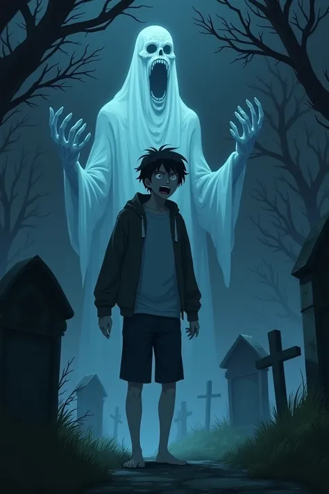 A scream tore from Jamil’s throat as he stumbled back, his body paralyzed with fear, while the graveyard seemed to close in around him." In graveyad anime characters 
