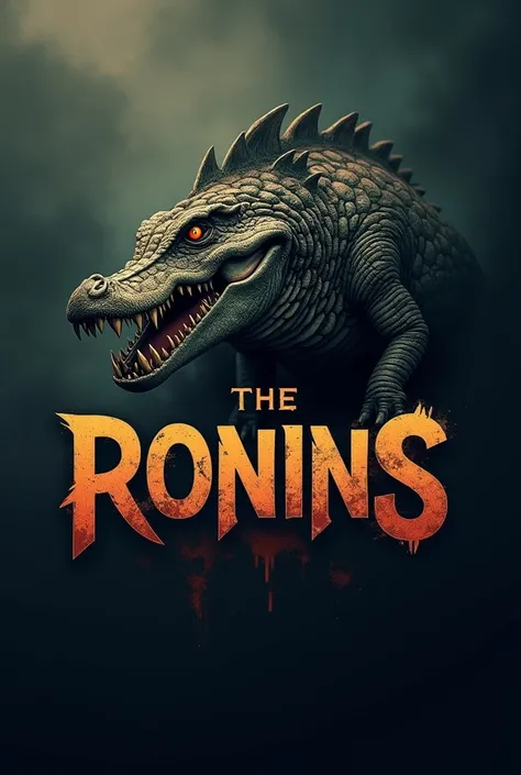 A logo with the name RONINS and a sarcosuchus