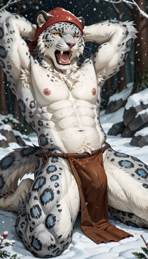 (zPDXL2), (PonyXLV6_Scores), rating_explicit, Expressiveh, full body shot, BREAK
lhata4564, d3t41l3d, 
Fluffy snow leopard anthro, hairless head, animal face, white fur, fluffy belly, bulging lower abdomen, boyish physique, long white body hair, open mouth...