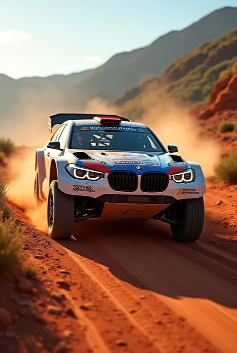  REALISTIC IMAGE,  Sertões Rally Championship car, bmw x1, Year 2024 rally version, Strong sun at noon ,  Terra Verredada , Brazilian northeastern hinterland