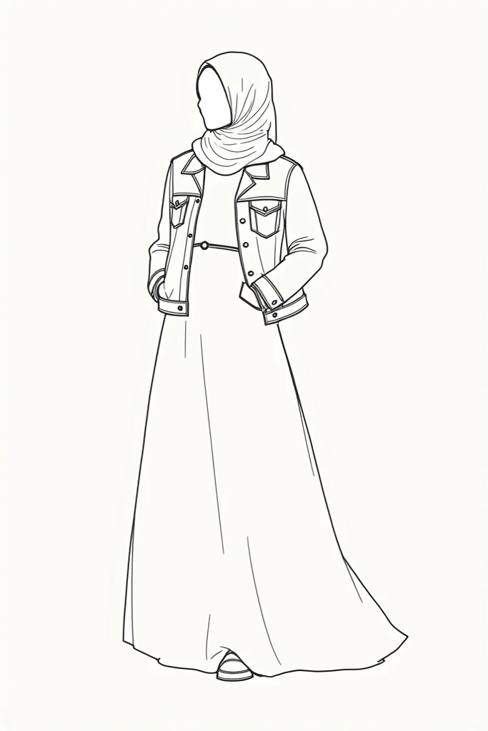 A girl in hijjab with lon frock and denim jacket only outline but without face