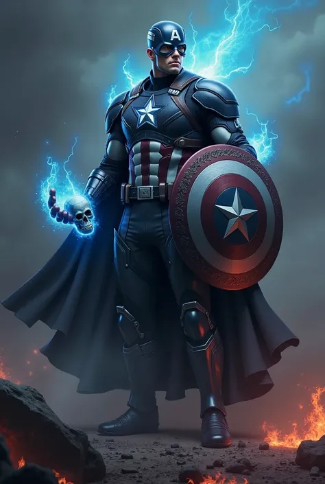 Place the symbol of a skull on Captain Americas shield 