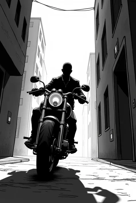  Im doing a storyboard and I need to recreate the images with the following but in manga:Vignette 5:  You can hear the roar of a motorcycle .  A silhouette appears at the end of the alley: Nova,  a mercenary with a robotic arm . (Nova: "Do you need a ride ...