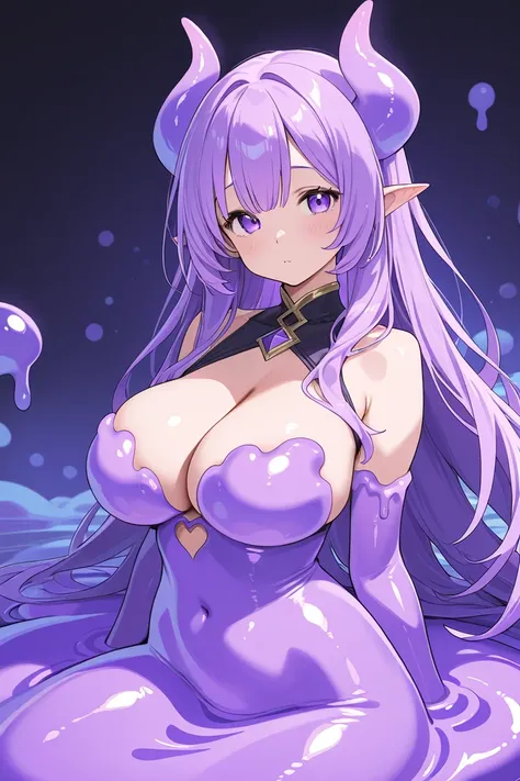  Waifu slime, monster girl, purple color,  long hair, 