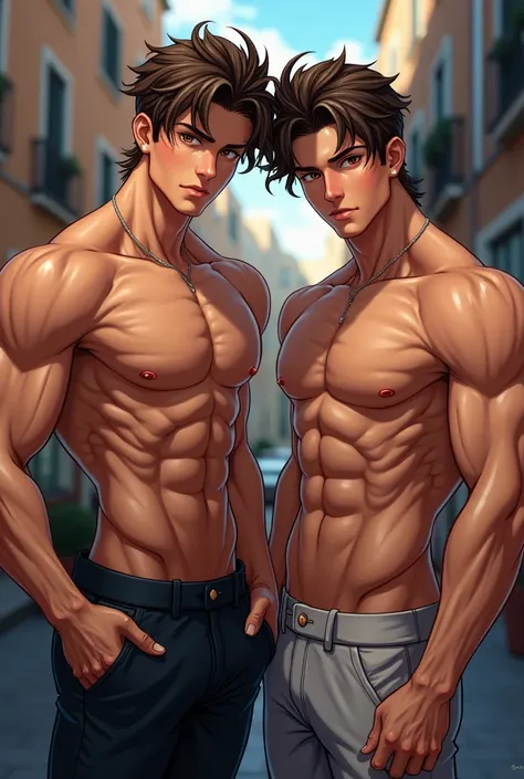 anime twins male european brunette muscle handsome 