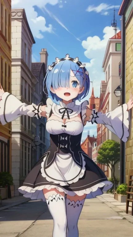 {{{masterpiece}}}, {{{best quality}}}, {{ultra-detailed}}, {illustration}, {{an extremely delicate and beautiful}}, 8k, NSFW, rem (re:zero), phRem, 1girl, blue hair, hair over one eye, blue eyes, hair ornament, x hair ornament, maid, blush, roswaal mansion...