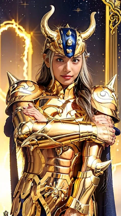 (( 1 woman )))  beautiful 女性,  ultra-realistic photo shoot with cutting-edge details, Greek ruins in the background. ( shiny shiny golden metal armor), Saint Seiya Armor, (((Cancer Armor))),   beautiful,  blue eyes,  tanned skin , Every detail,  beautiful ...