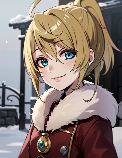 (( very detailed , Art board,  absurdity ))
 HGFiona,  one girl, blond hair,  blue eyes , Hot in a world of snow,  Cowboy shoot, winter clothes,  smiles 