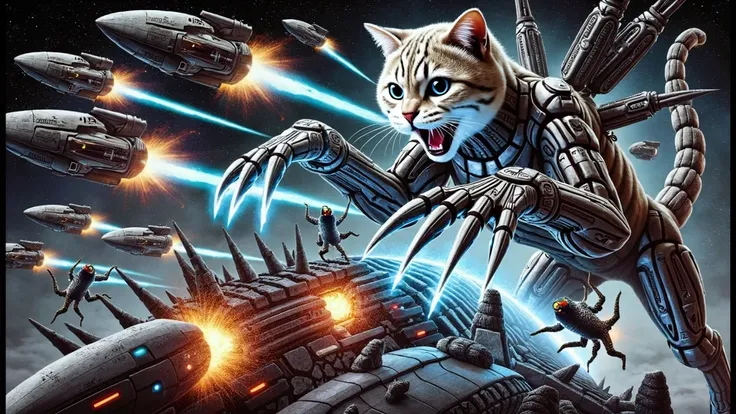 a wild cat in a spaceship