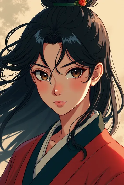 1990年代 anime style , retro artスタイル,One teenage boy, Chinese style costume, kimono, middle ages ,  Long Sleeve , Long black hair character design, perfect eye, Perfect face,expressive eye, perfect balance,  viewers of the pin,(Focus on her 顔),innocent_big_e...