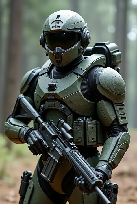 Armor: Adaptive, camouflage armor made of nanotechnology materials.

 Helmet: Integrated with augmented reality, night vision, thermal scanning.

 Weapons: Modular, with laser and plasma attack capabilities. American Soilder in the future