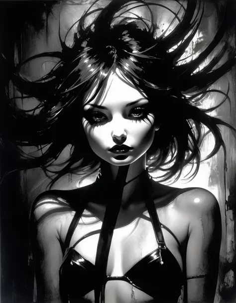 the broken girl, eroticism, sexy, black and white image, between shadows, oil painting, chiaroscuro, sensual, dramatic lighting, moody atmosphere, photorealistic, intricate details, masterpiece, ultra-detailed, high quality, 8k, best quality, realistic, ci...