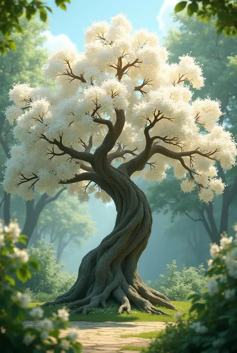 Create a tree full of white flowers 