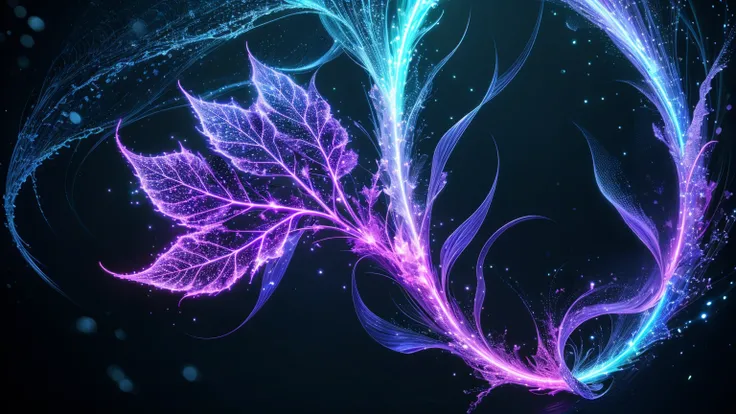  leaf、Kirlian pictures of blue-purple plasma 、 beautiful、 mysterious in another dimension、 black background