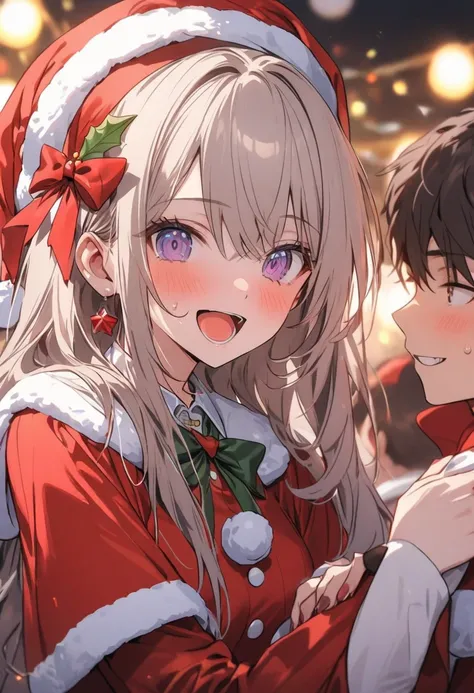 A high school girl is having fun with her boyfriend in Santa cosplay at a Christmas party