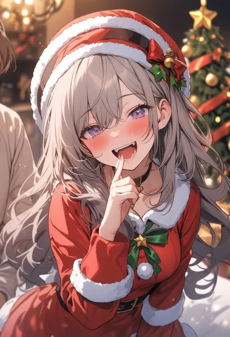 A high school girl is having fun with her boyfriend in Santa cosplay at a Christmas party