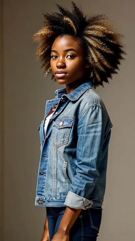  Pretty 20 year old African American woman with locked hair , Position in an upright manner.