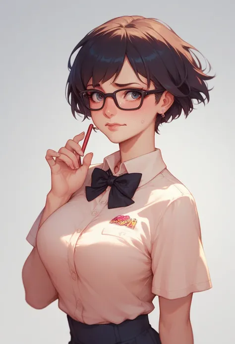 otaku girl, Very nervous, glasses,  short hair