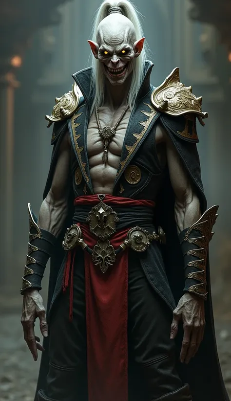  In the Mortal Kombat universe ,  matching the dark tone and demonic aesthetic of his appearance . , which reinforces his monstrous appearance ,  The upper part of the garment is decorated with runic or mystical patterns and symbols {x} known for his abili...