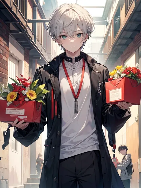 ((Masterpiece, Ultra High Quality, 8K, Anime Style, Boy Style, Boy Gender)) A boy with Gray, short hair slightly reveals a craggy, radiant face. Small green eyes, set far within their sockets, watch cheerfully over the ren theyve cared for for so long.
Sev...