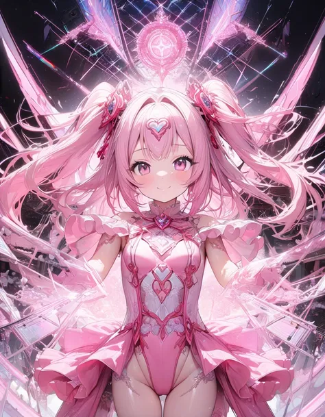 ((masterpiece)), ((highest quality)), (Super detailed), ((cute)), cute, (Lovely), ((sexy)), (device), ((Very detailed)), 4K, (8k), highest quality, (beautiful), One girl, , Shiny skin, Pink Hair, Long Hair, Both sides up, Pink Eyes, Magical girl, , Small b...