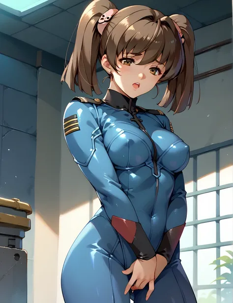 Misaki Yuria  |  Space Battleship Yamato 2199  、  standing with different breasts  、  Twin Tails 、  bodysuit  、Brown Hair , Growing your hair ,  Twin Tails ,  brown eyes 、Masturbation behavior、  orgasm 、