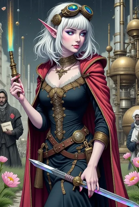 (Ultra-detailed face, Looking away, Fantasy Illustration with Gothic, Dark tone colors.), BREAK 
(This is the world of Eberron. On a high plateau flanked on the west and south by the Dagger River in Breland, one of the five countries of the Corvair contine...