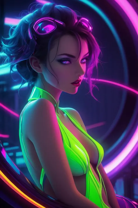 Sexy woman, toxicity, neon futurist, Sensual dramatic scene, seductive