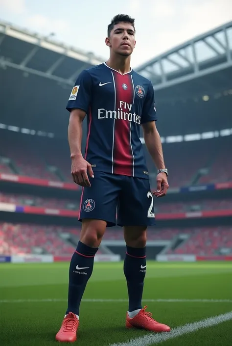 Create an image of this player playing for PSG wearing the number 2 jersey measuring 1.71 tall