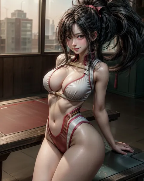 yaoyorozu momo,(center opening transparent leotard), 1 girl,18 years old,(Red blush,Smile), long black messy hair, beautiful detailed face, beautiful detailed eyes, navel, white skin, high leg, ice detailed, absurd, tall art, Ridiculous resolution, high re...