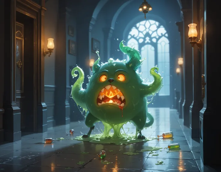 The runaway potion is cute These little sneaks often get out into the academy hallways at night, spilling everywhere . In the morning you can find the burnt floor or slip on ice , left by their tricks . But how did the potion escape ? grew legs ? Or ...
