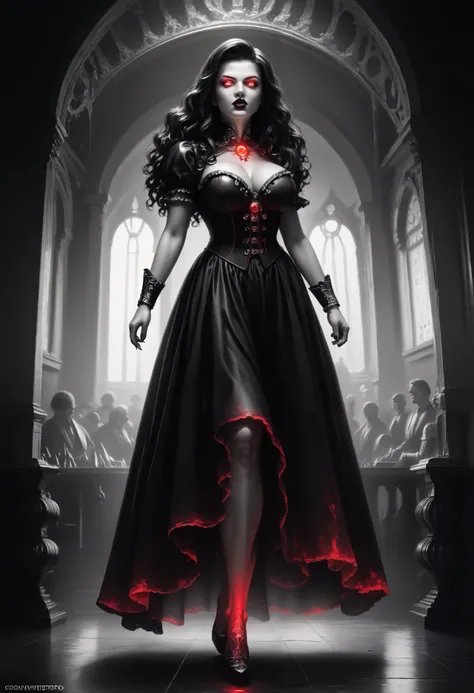 score_9, score_8_up, score_7_up, score_6_up, score_5_up, score_4_up, fantasy art deco. A (black and white: 1.5) glamours (vampire: 1.5) model shot, (full body shot: 1.5), RAW, award winning, of an exquisite beautiful 1solo female vampire, ultra feminine, f...