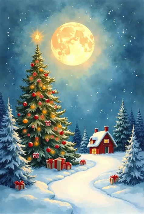 a watercolor painting of christmas, beautiful colors

