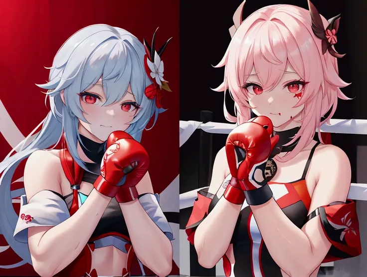 Genshin Impact, GenshinImpact, boxing, Honkai:StarRail, 女子boxing, boxing, Boxing gloves:1.5、UHD, retina, masterpiece, ccurate, anatomically correct, textured skin, super detail, high details, high quality, best quality,  highres icon, 4K, blood covered fac...