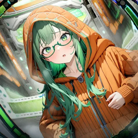 select and generate best screen effect,((1girl,long-deepgreen-hair,green-eyes,orange-hooded-jacket,under-rim-eyewear)),nsfw,
brainwashing device for the whole room
,(irritability,masterpiece,best quality,very aesthetic,absurdres,detailed background,newest,...