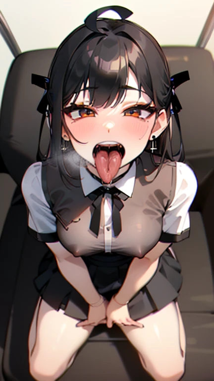  ((((Open your mouth))))、masterpiece,highest quality,High resolution,Very detailed,bb Festival,medium hair,skinny,Ahoge,Brown Hair,(((((  Captivating smile ))))),skinny,Hair between the eyes,bangs,Hair Ribbon,Black Choker,Earrings,Black Ribbon,plaiだ shirt,...