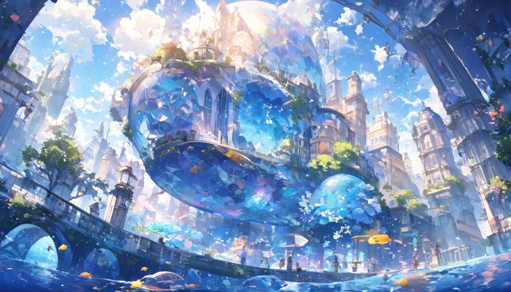 (( Amazing Absurdity)),超 high definition ,  attention to detail,  High Quality ,  high definition , 最 High Quality , 4K, 8k、The protagonist is、 A girl who looks like a normal human . Marine city architecture 、 A design inspired by the shape of marine life ...