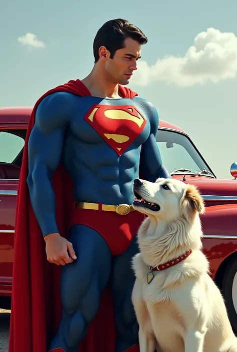 Superman plus white dog left hand car