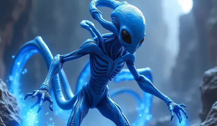 Make a ben 10 new alien  blue colour . With amrotiks. Ultra high quality 4k ultra high resolution 16:9