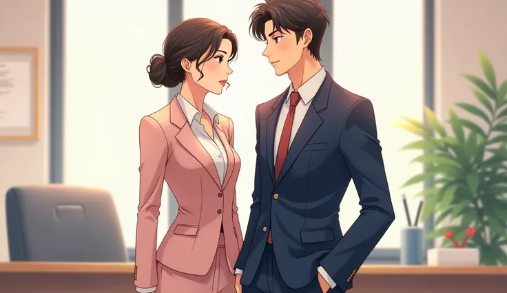 a beautiful couple , dress for work ,  anime style 