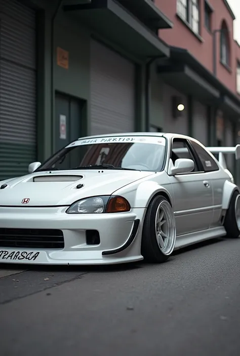 Honda Civic 97 super tuned and modified color white sports style with wide body 